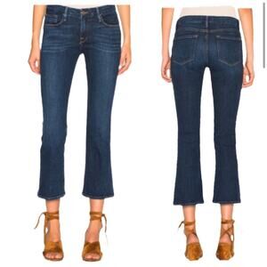 FRAME Le Crop Mini Boot Jeans Remsen Wash Blue Raw Hem Cropped Bootcut Size 25